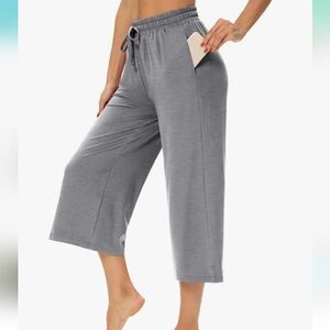 Loose Capris Wide Leg Pants with Drawstring